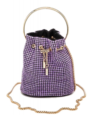 Rhinestone Iconic Bucket Swing Clutch Bag 8011 VIOLET